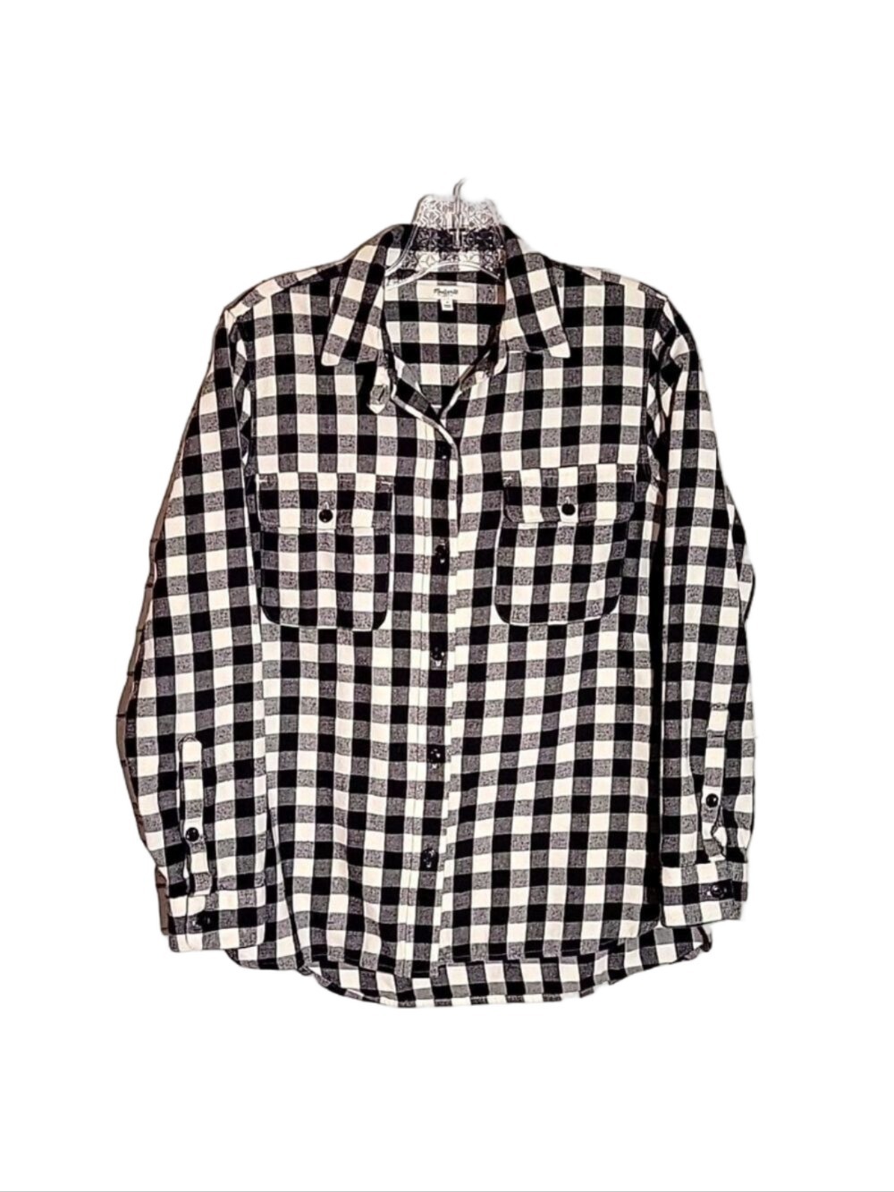 Madewell Women's Button-Down, Long-sleeved Black/White Plaid Shirt, Sz Small